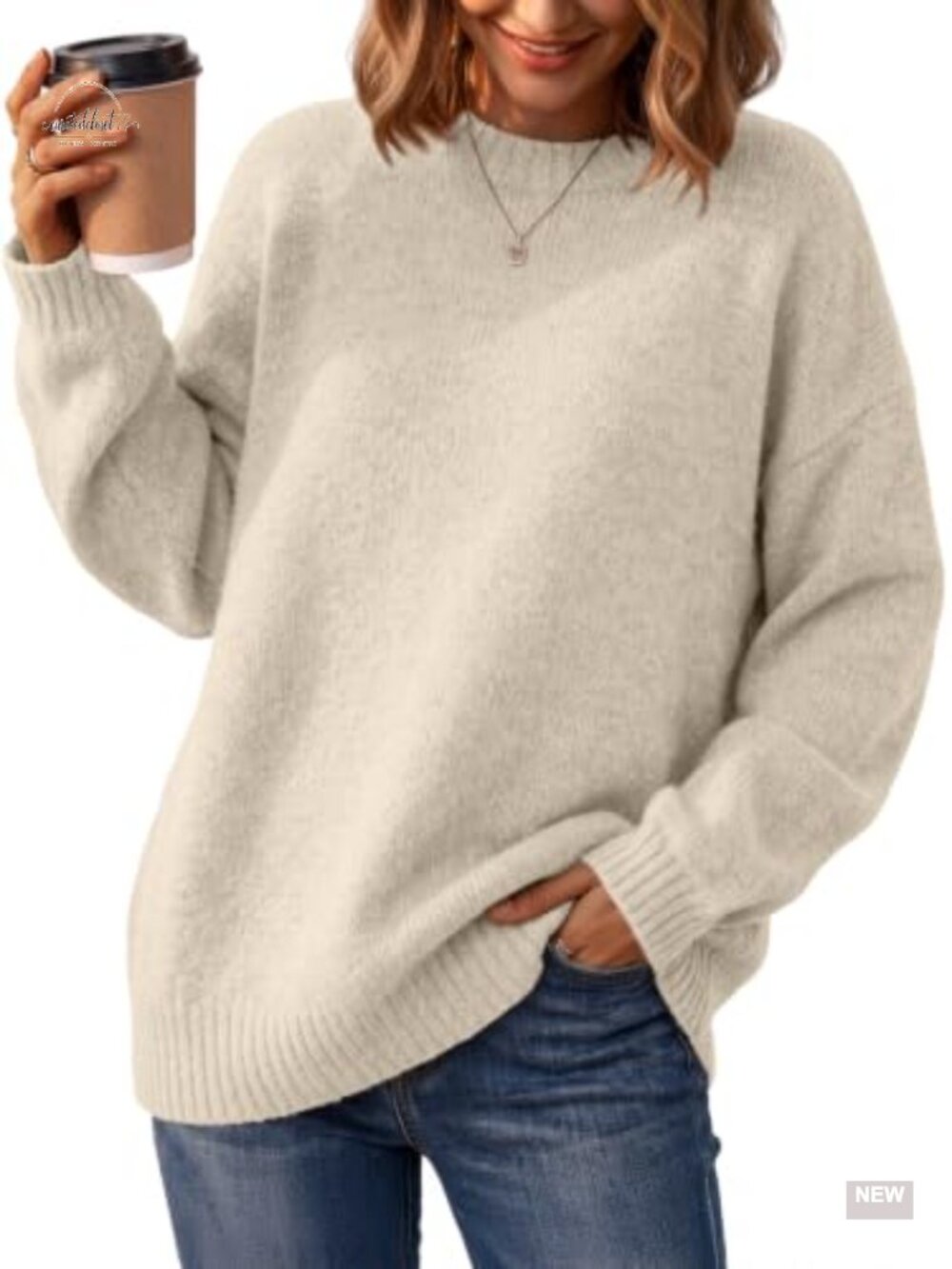 Oversized Crewneck Sweater Cozy Soft Knit Pullover Casual Fall Winter